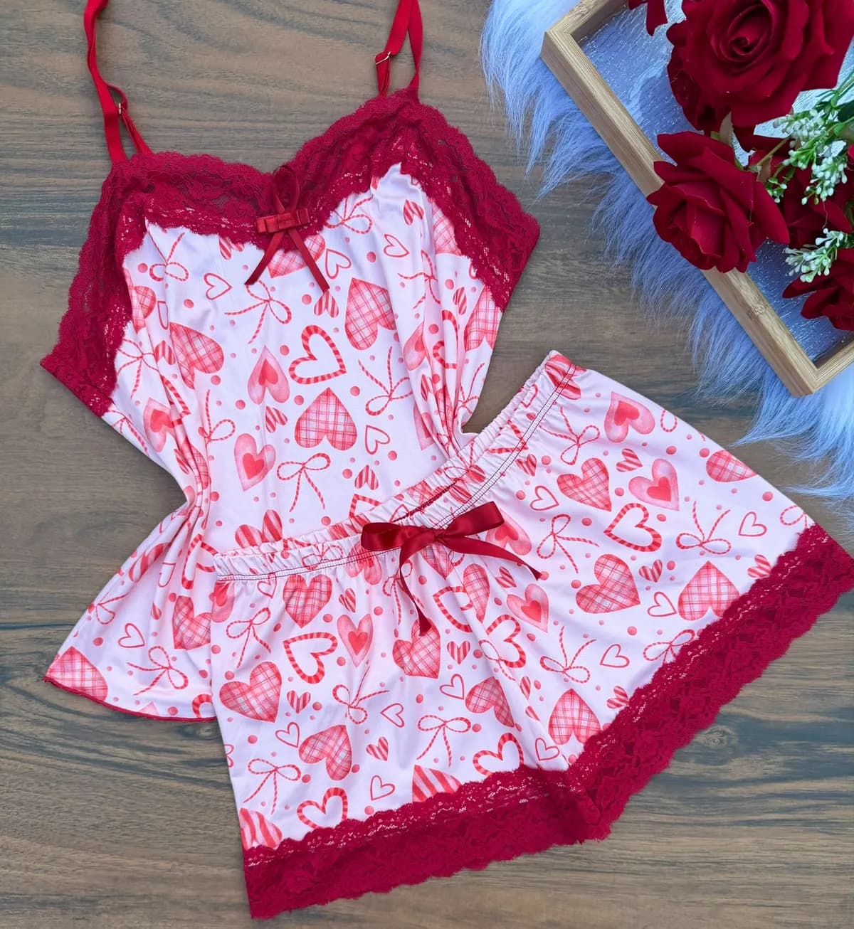 Baby Doll Felícia — Corações Vermelho
