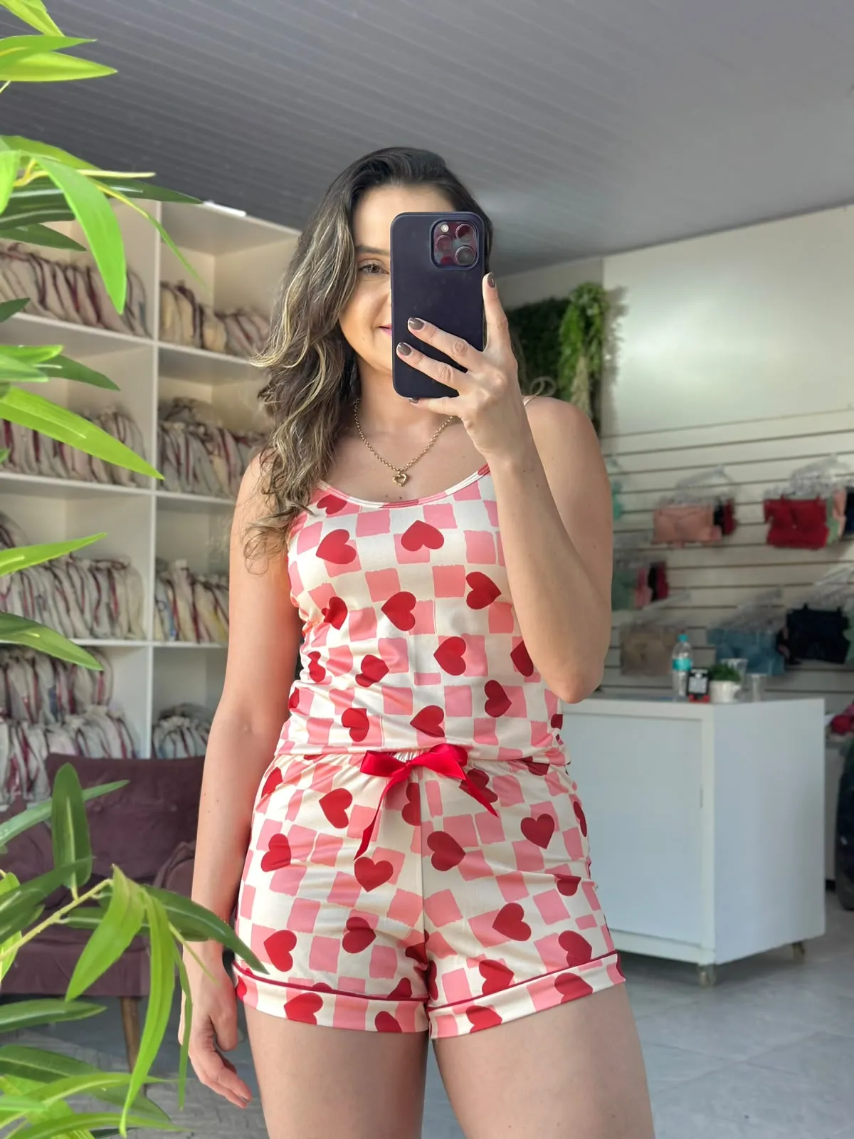 Baby Doll Luciana — Corações Xadrez