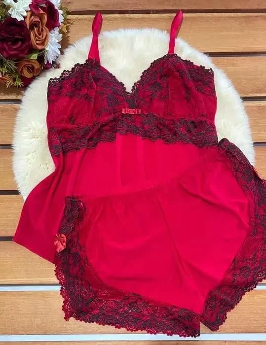 Baby Doll Magna — Vermelho com Renda Preta