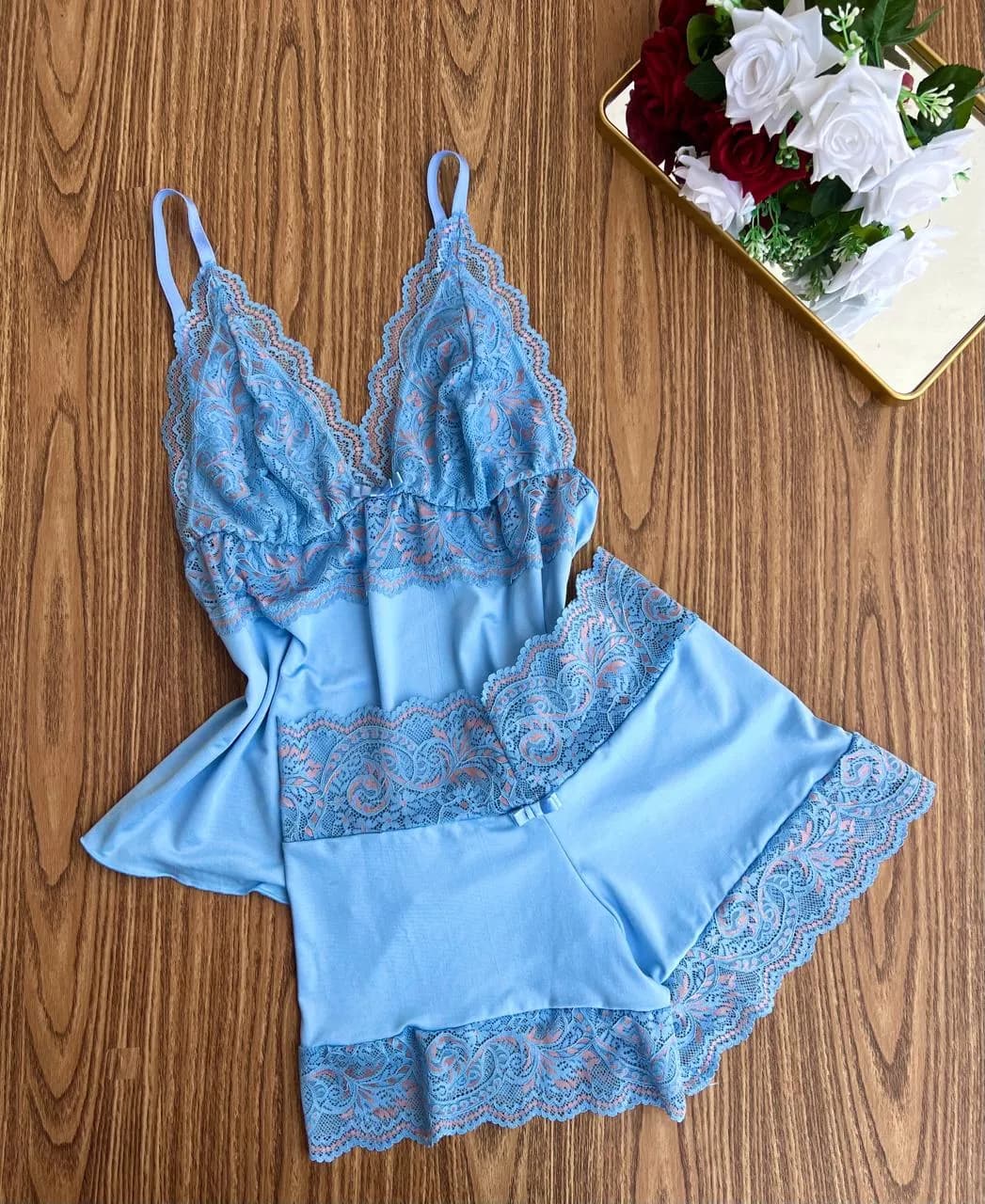 Baby Doll Short Curto — Azul Claro