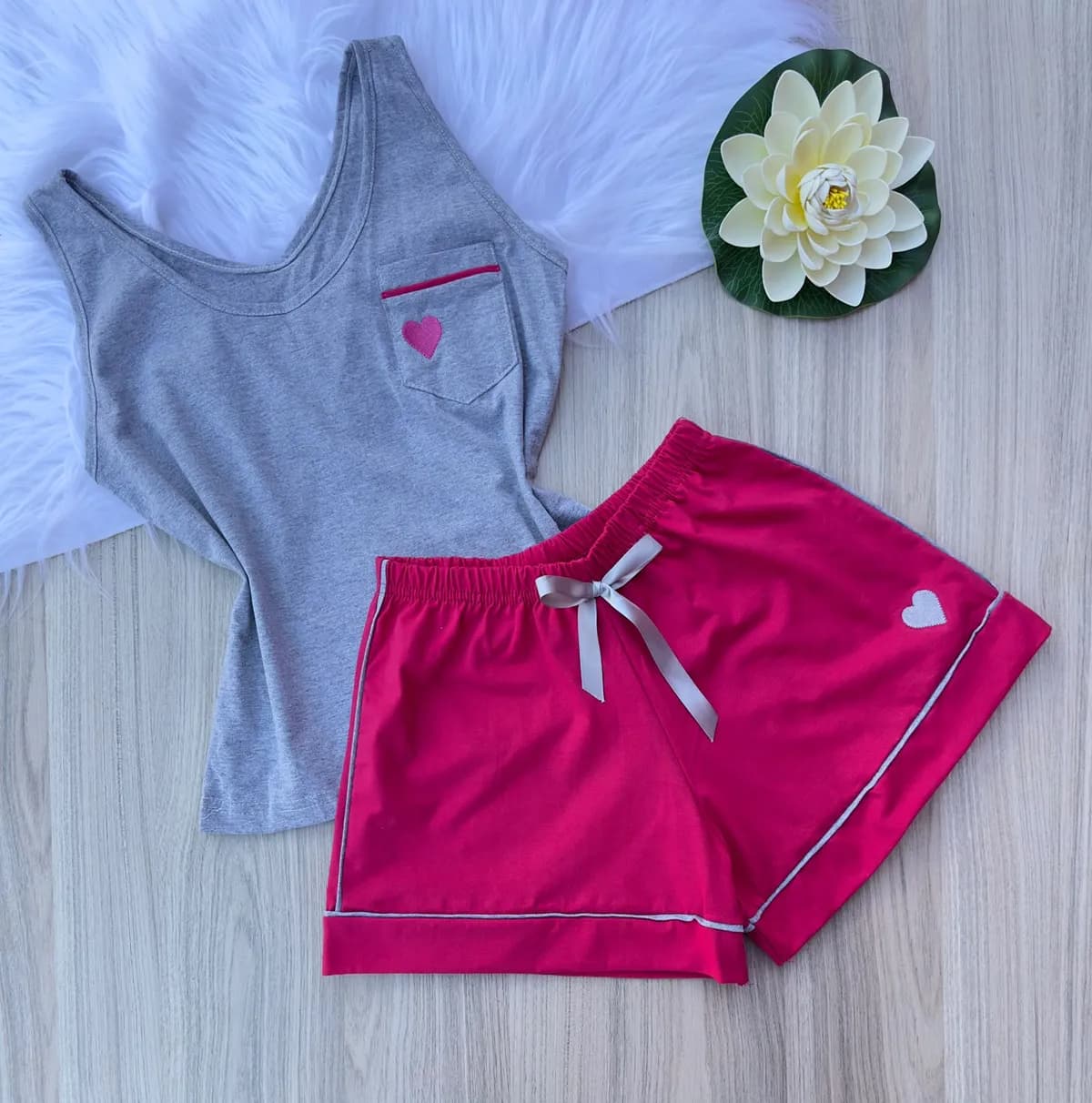 Pijama Algodão Regata — Cinza com Pink