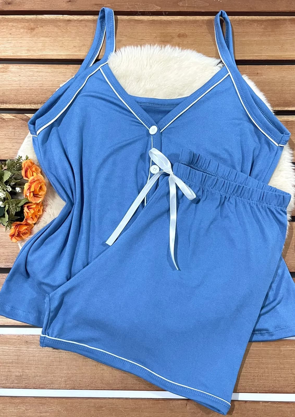 Pijama Americano Suede Plus Size — Azul