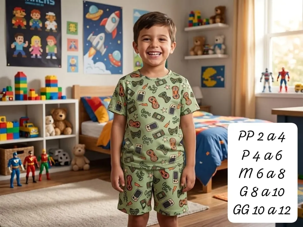 Pijama Infantil Menino — Super-heróis Verde