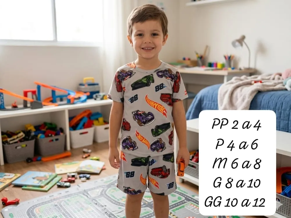 Pijama Infantil Menino — Carros Cinza Claro