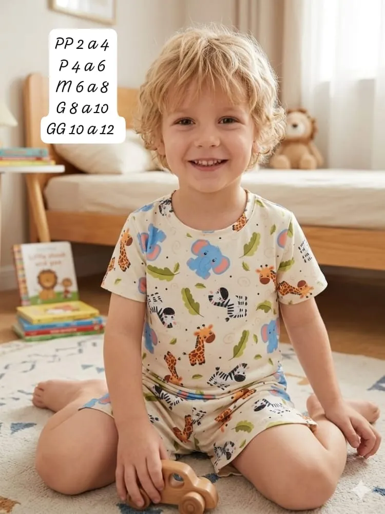 Pijama Infantil Menino — Bichinhos Branco