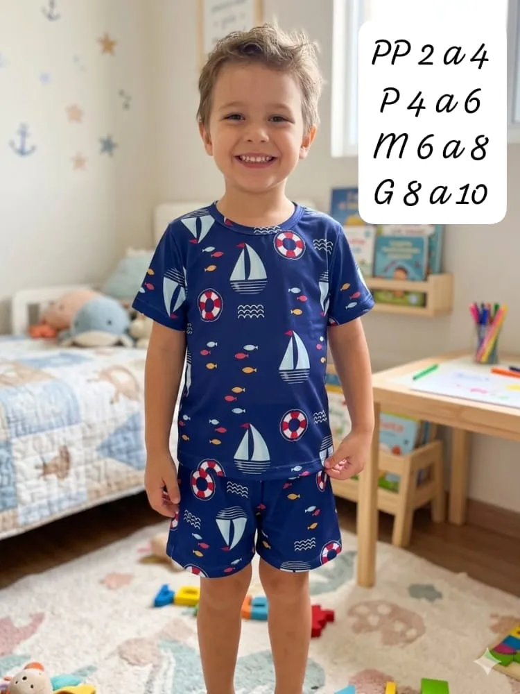 Pijama Infantil Menino — Barquinhos Marinho