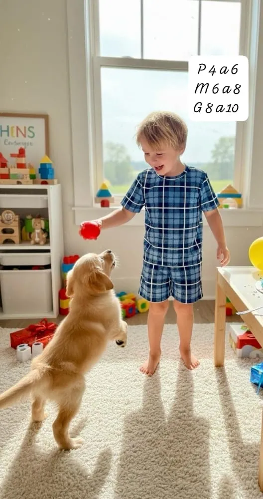 Pijama Infantil Menino — Xadrez Azul