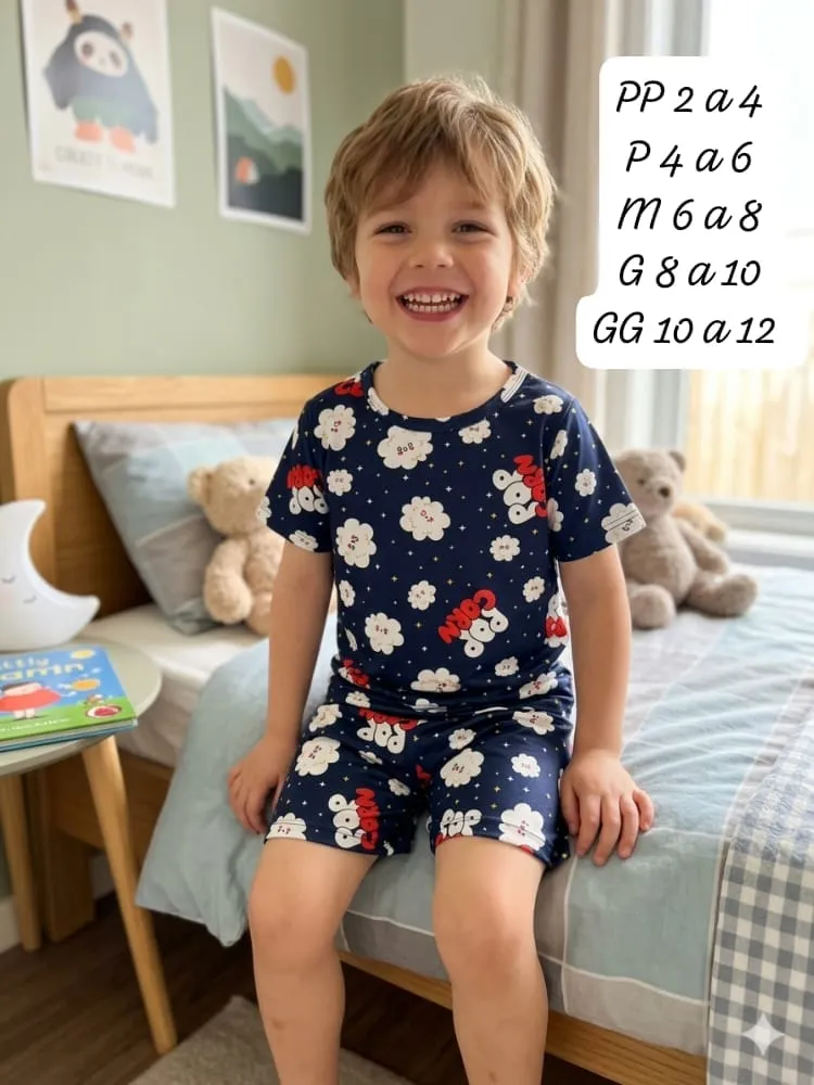Pijama Infantil Menino — Nuvens Marinho