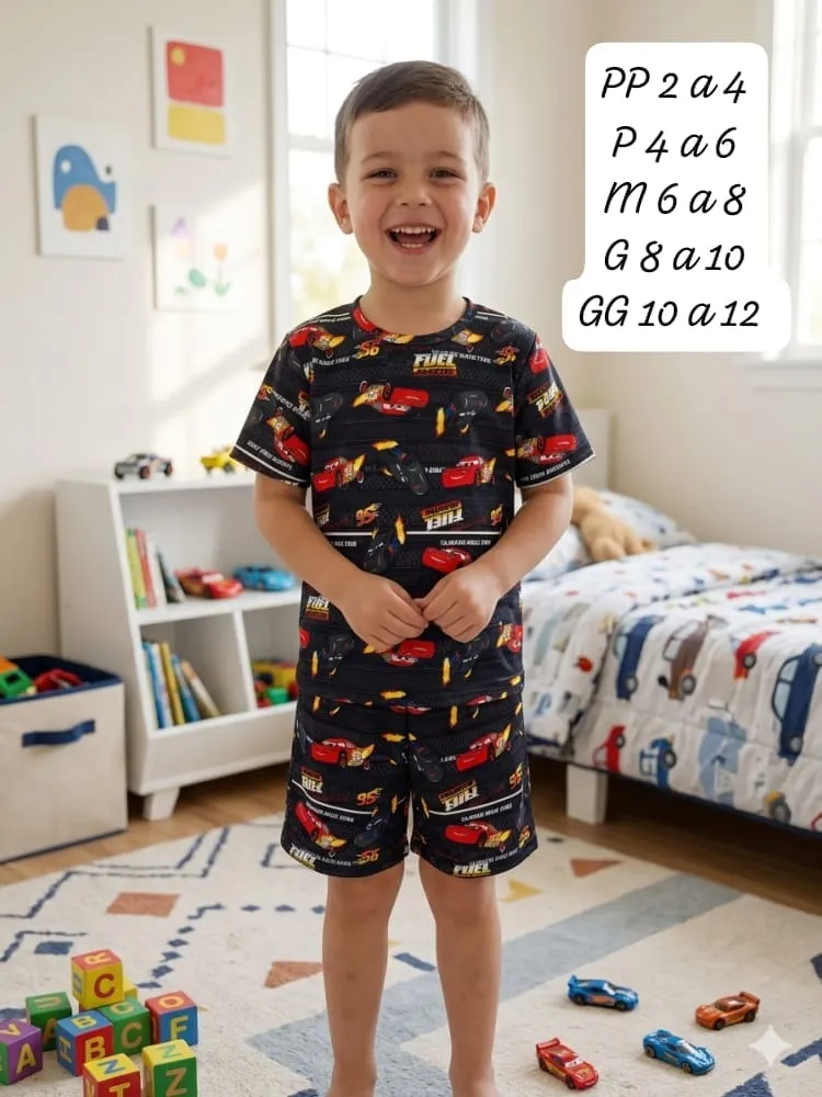 Pijama Infantil Menino — Carrinhos Preto