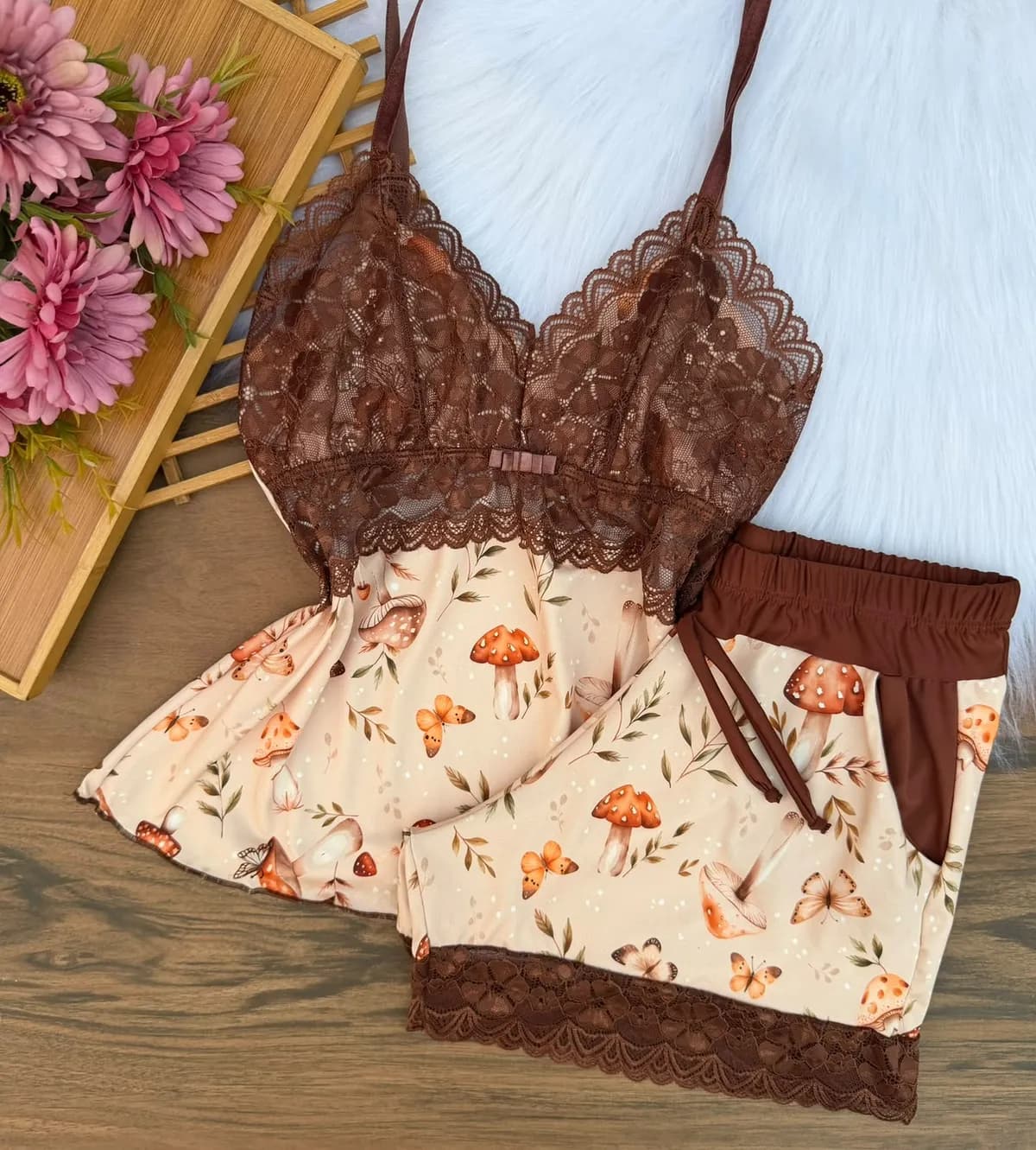 Baby Doll Bolsinho — Cogumelo com Marrom