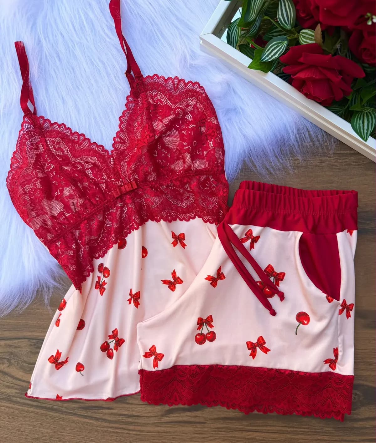 Baby Doll Bolsinho — Cereja com Vermelho