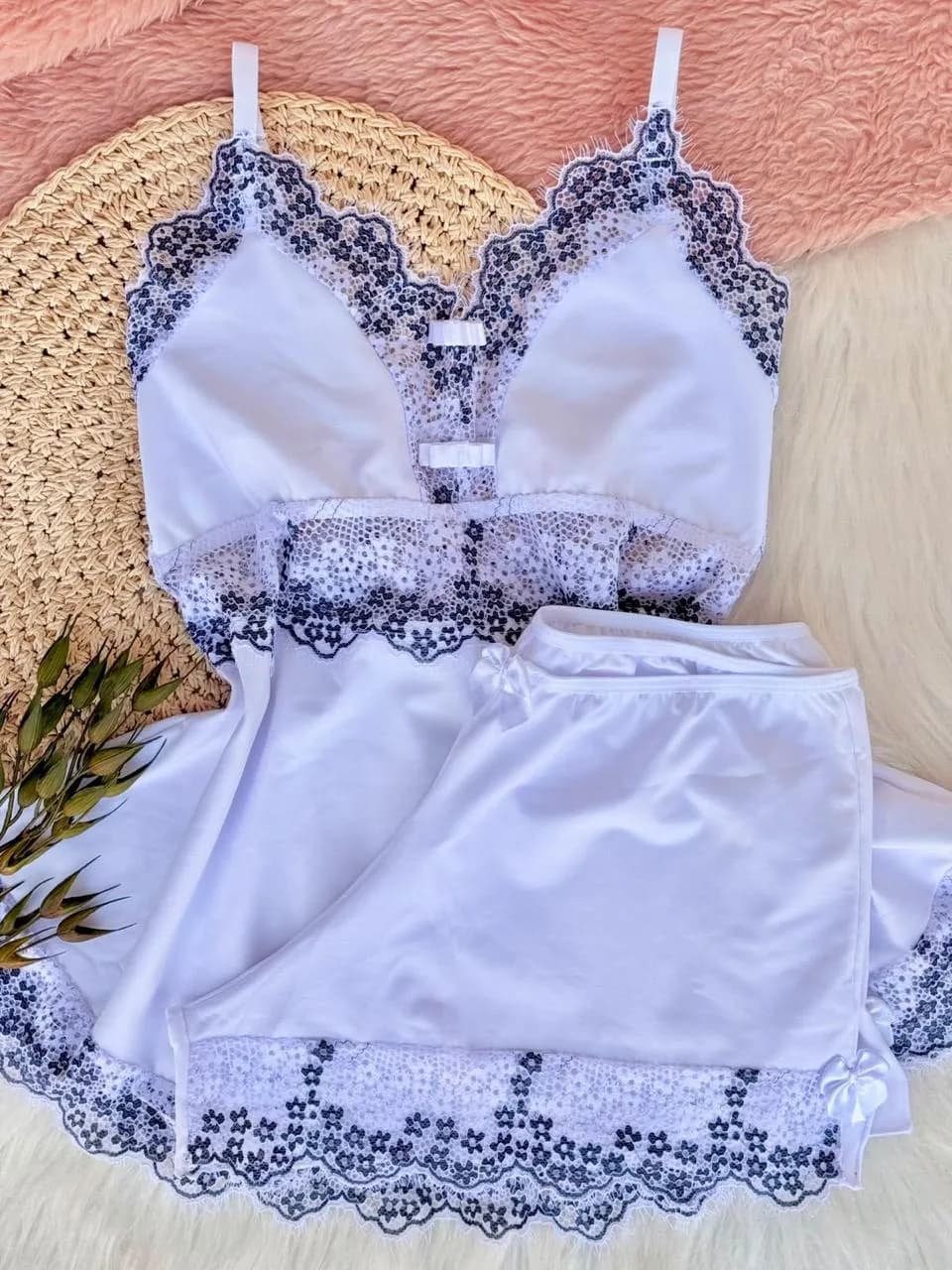 Baby Doll Diamante Borboleta — Branco com Renda Azul