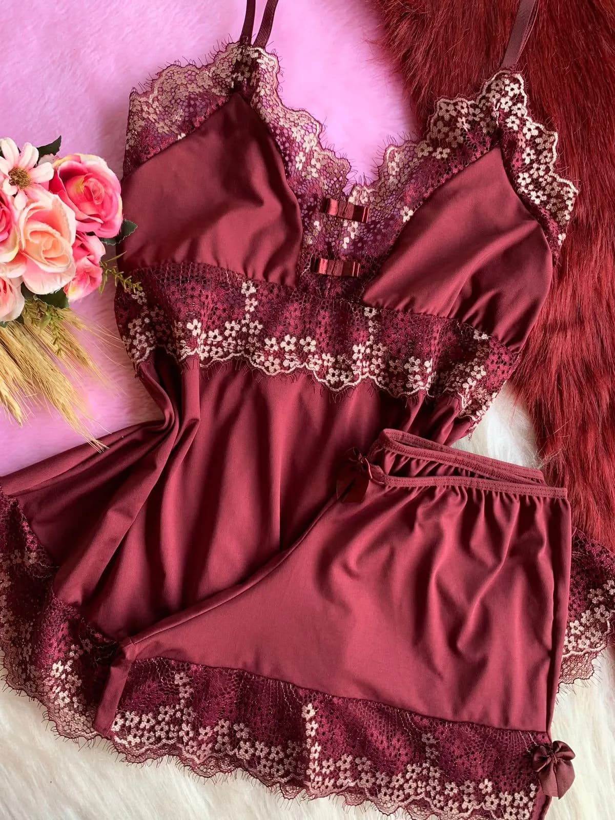 Baby Doll Diamante Borboleta — Marsala