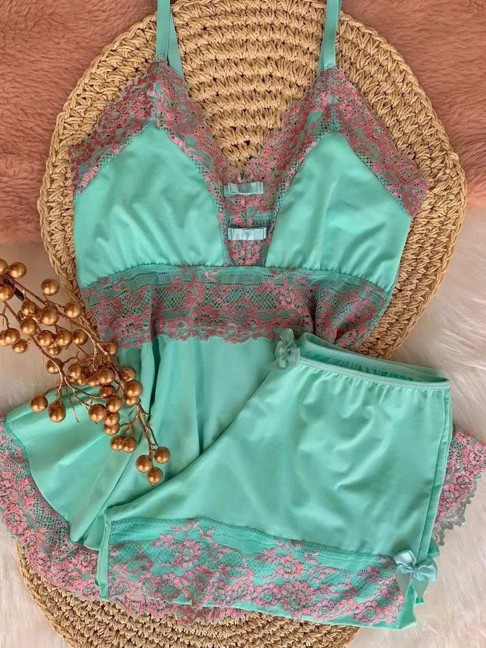 Baby Doll Diamante Borboleta — Verde Água
