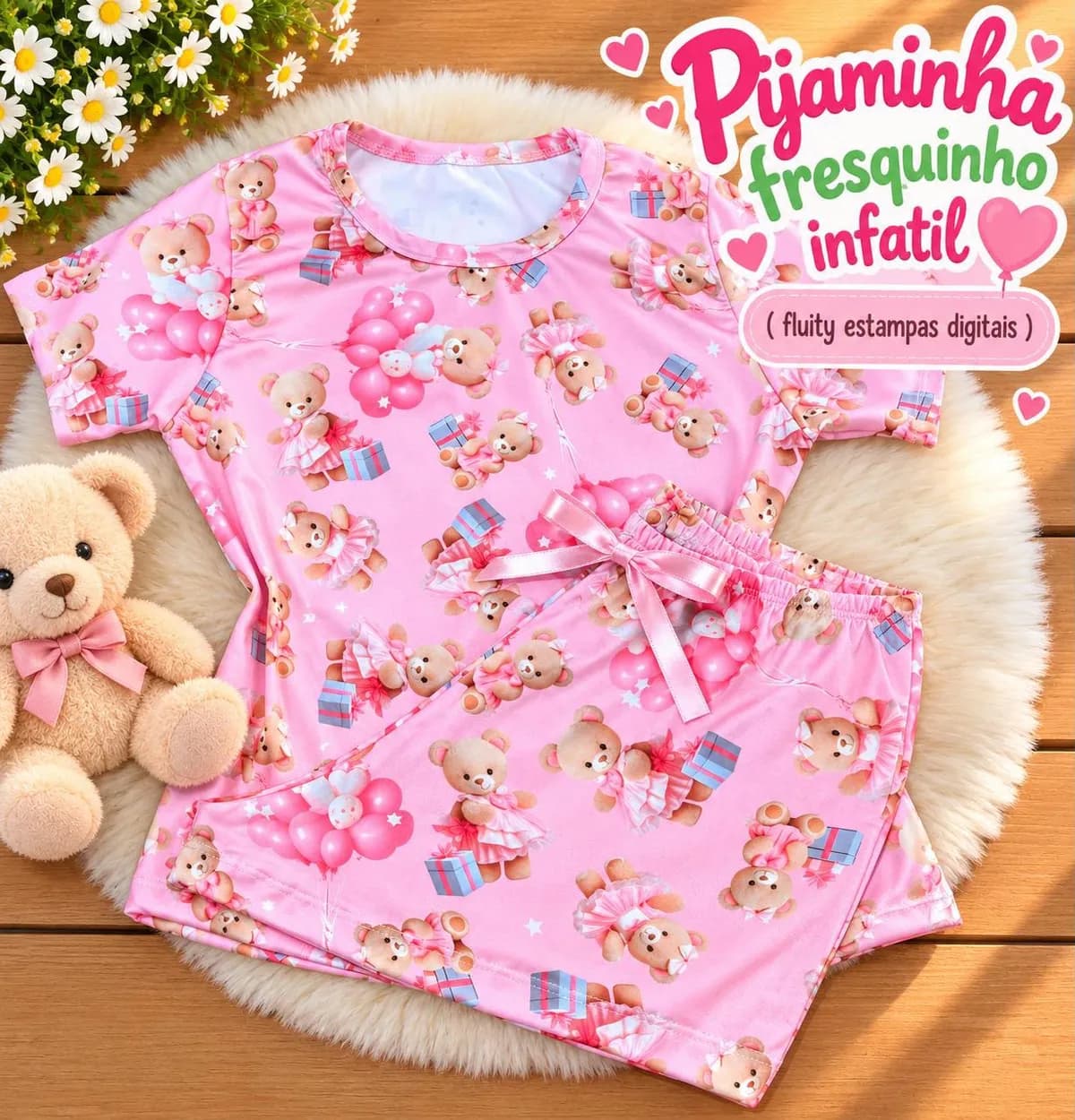 Baby Doll Infantil — Ursinho Rosa