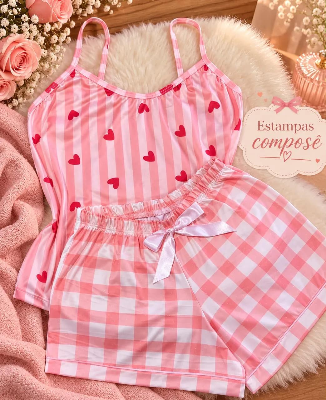 Baby Doll Karen — Coração Listrado Rosa